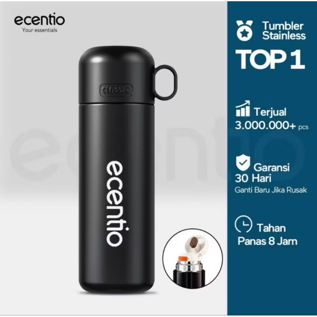 ecentio termos air panas 500ml stainless steel 304+316 tahan 8 jam botol air dengan tutup kecil port