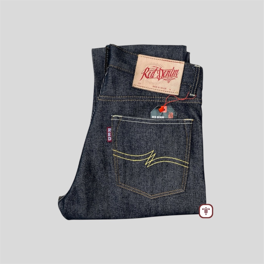 RED DENIM - Denim Black Indigo 15Oz Sanforized Raw Denim Accent Selvedge Original