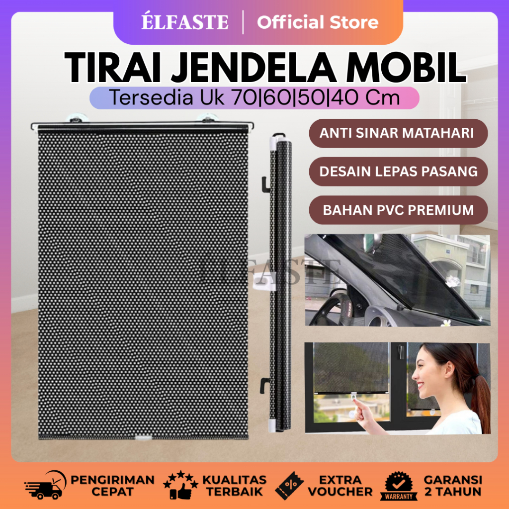 ELFASTE Tirai Gulung Pelindung Panas Kaca Mobil Dashboard Sunshield Roll Otomatis Anti UV