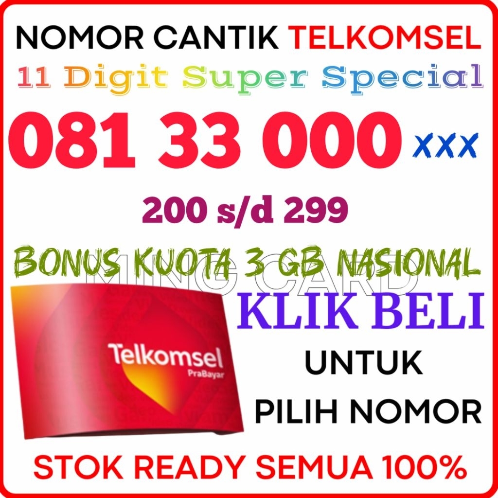SIMPATI 11 DIGIT SUPER TIPE 33000 ( BOX 2 ) 200 S/D 299 - Nomor Cantik Telkomsel 4G/5G Kartu Perdana
