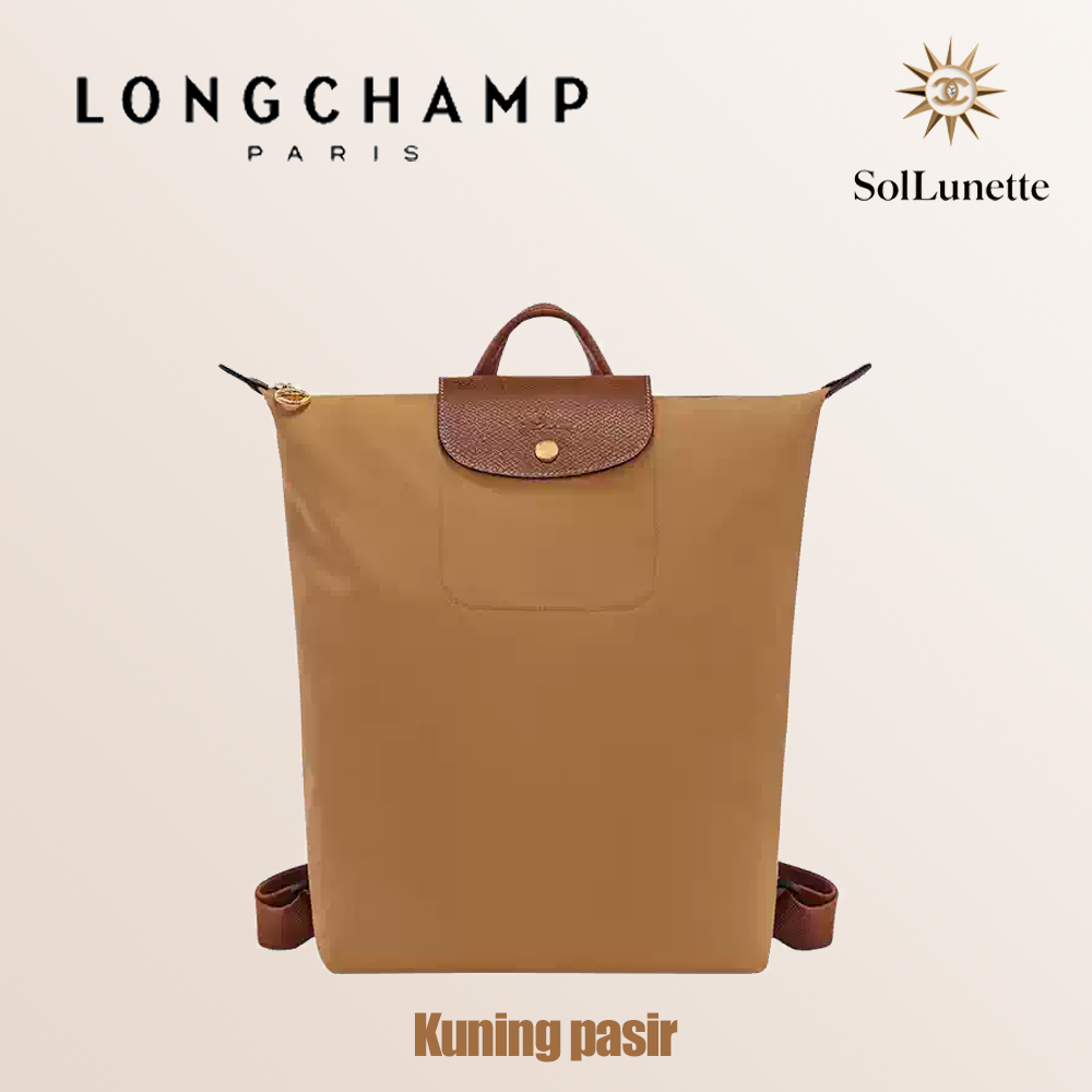 Longchamp Tas Wanita Seri Le Pliage Original Tas Ransel Besar Warna Kuning Pasir