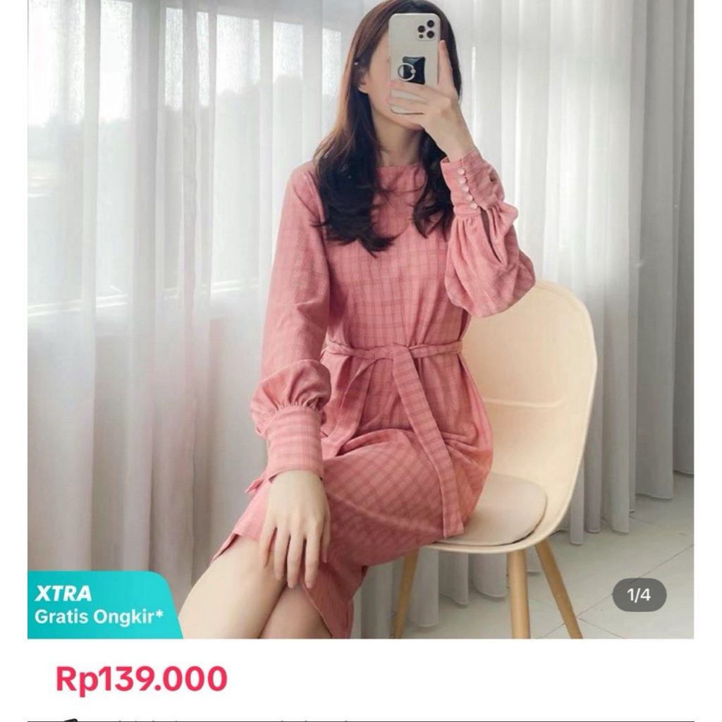 dress pink kotak kadaka