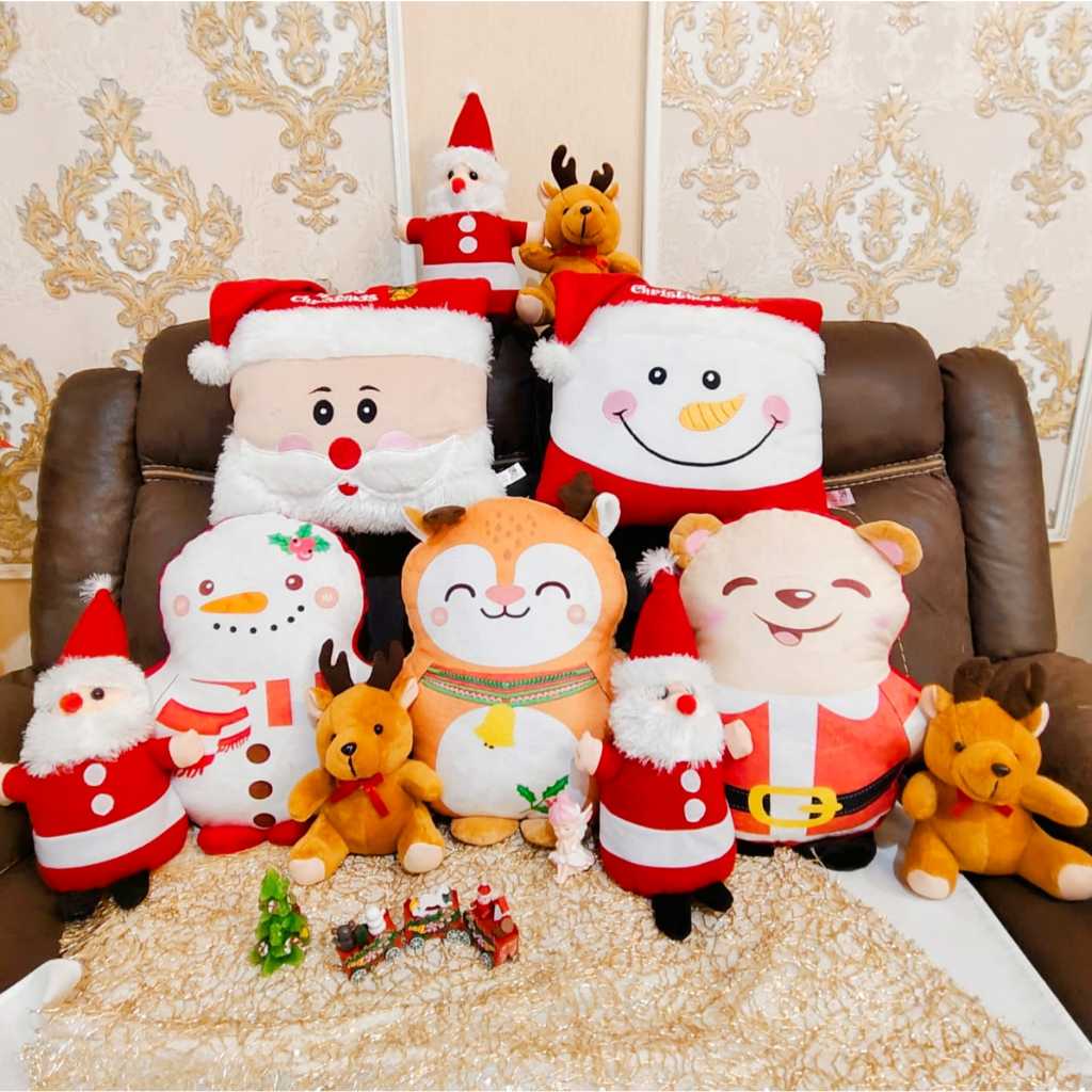 Boneka Bantal Natal Christmas Karakter Santa Claus Kijang & Snowman Series 35x35 cm Bahan YELPO Lemb