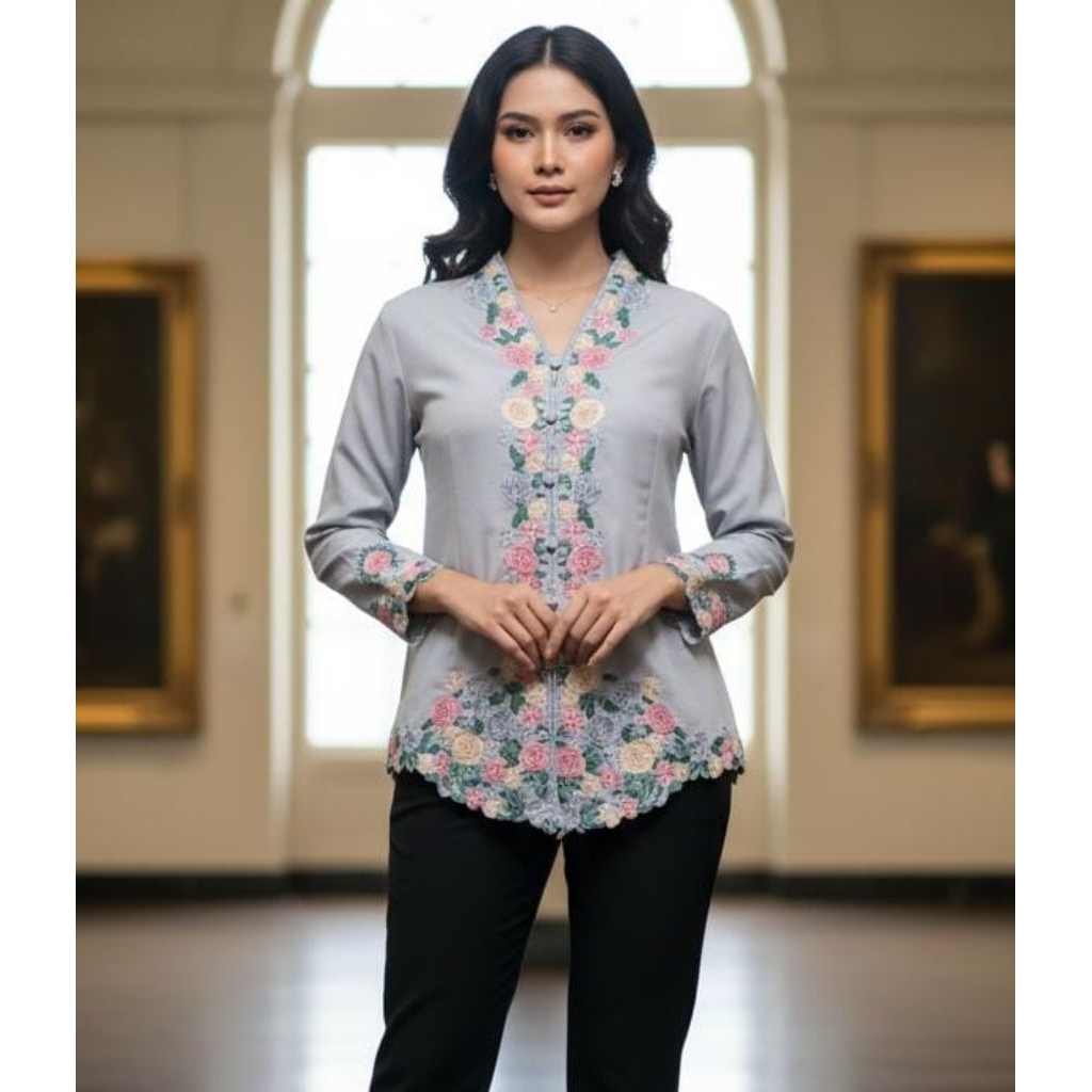 kebaya encim kombinasi warna abu buat seragaman