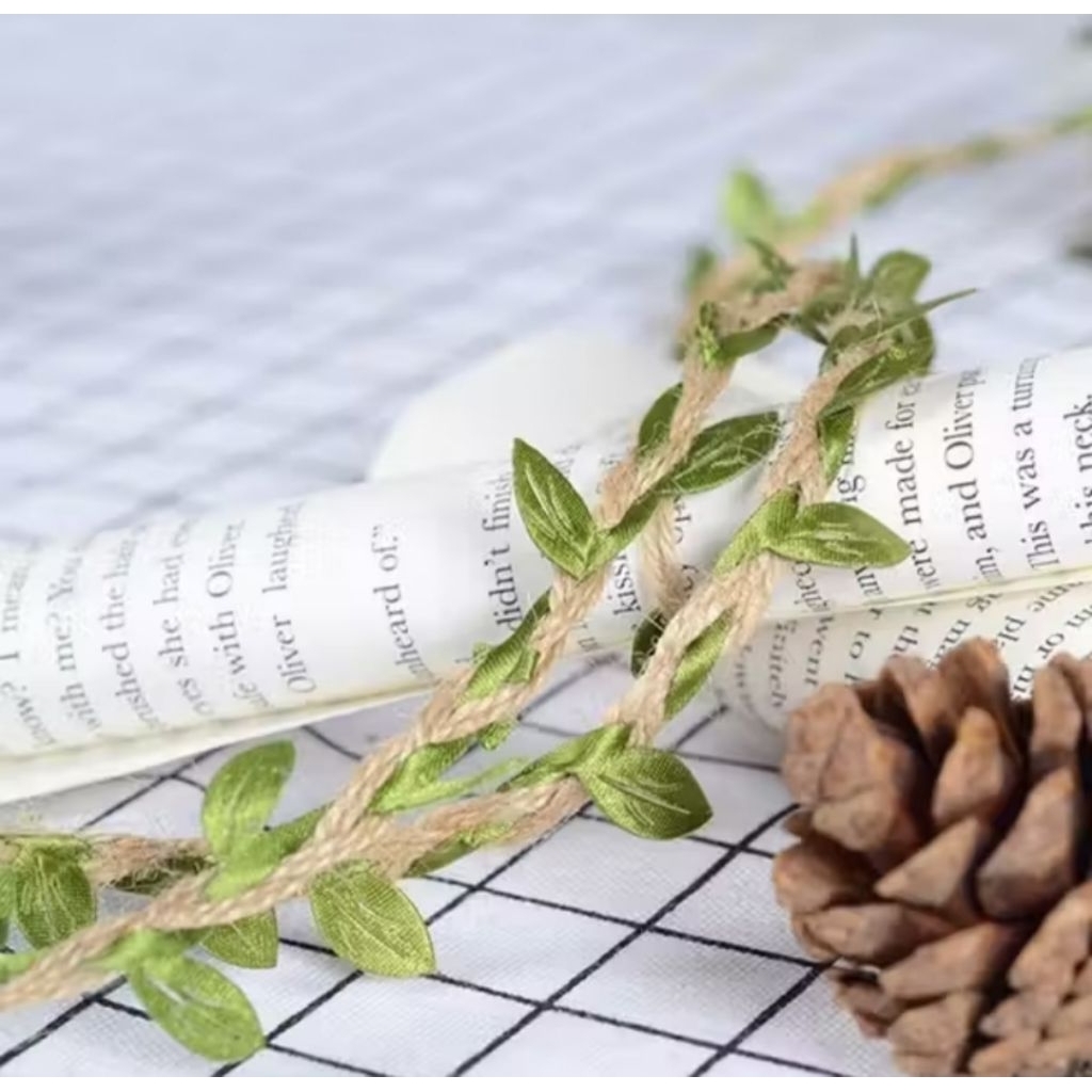 PITA GONI DAUN PITA TAMI HIJAU RIBBON JUTE 3M TALI DEKORASI TALI UNDANGAN DAUN ARTIFISIAL
