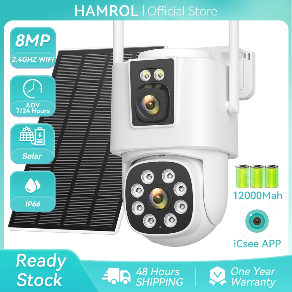 Hamrol Surya Outdoor AOV Kamera WiFi 8MP Dual Lens 360° PTZ Camera HP Jarak Jauh Waterproof CCTV