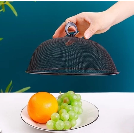 JUO TUDUNG SAJI MAKANAN BULAT HITAM STAINLESS STEEL ESTETIK MINIMALIS TUDUNG SAJI SERBAGUNA BAHAN