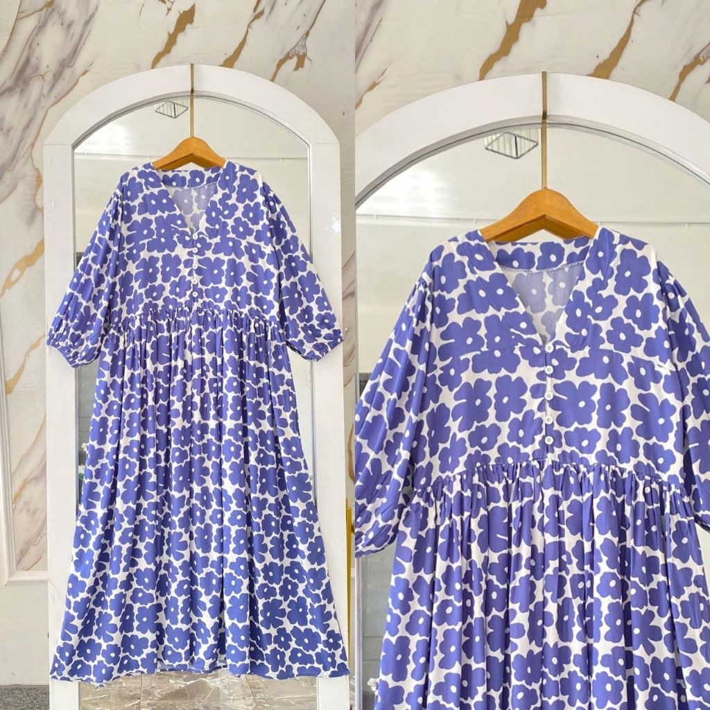 Midi Dress Rayon Premium Busui Tangan 7/8 Karet