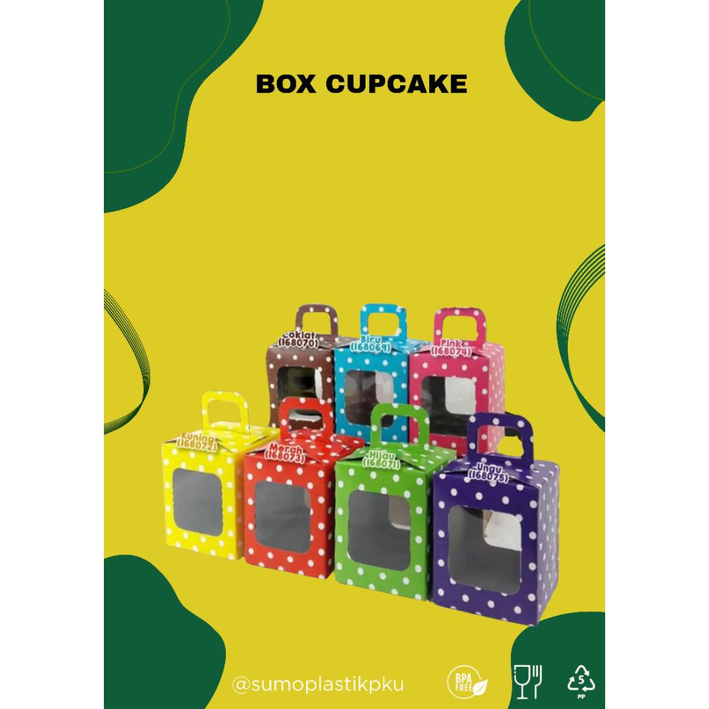 BOX CUPCAKE SATUAN POLKADOT DENGAN LAMINASI DUS CUPCAKE FOODGRADE DENGAN TATAKAN KOTAK CUPCAKE
