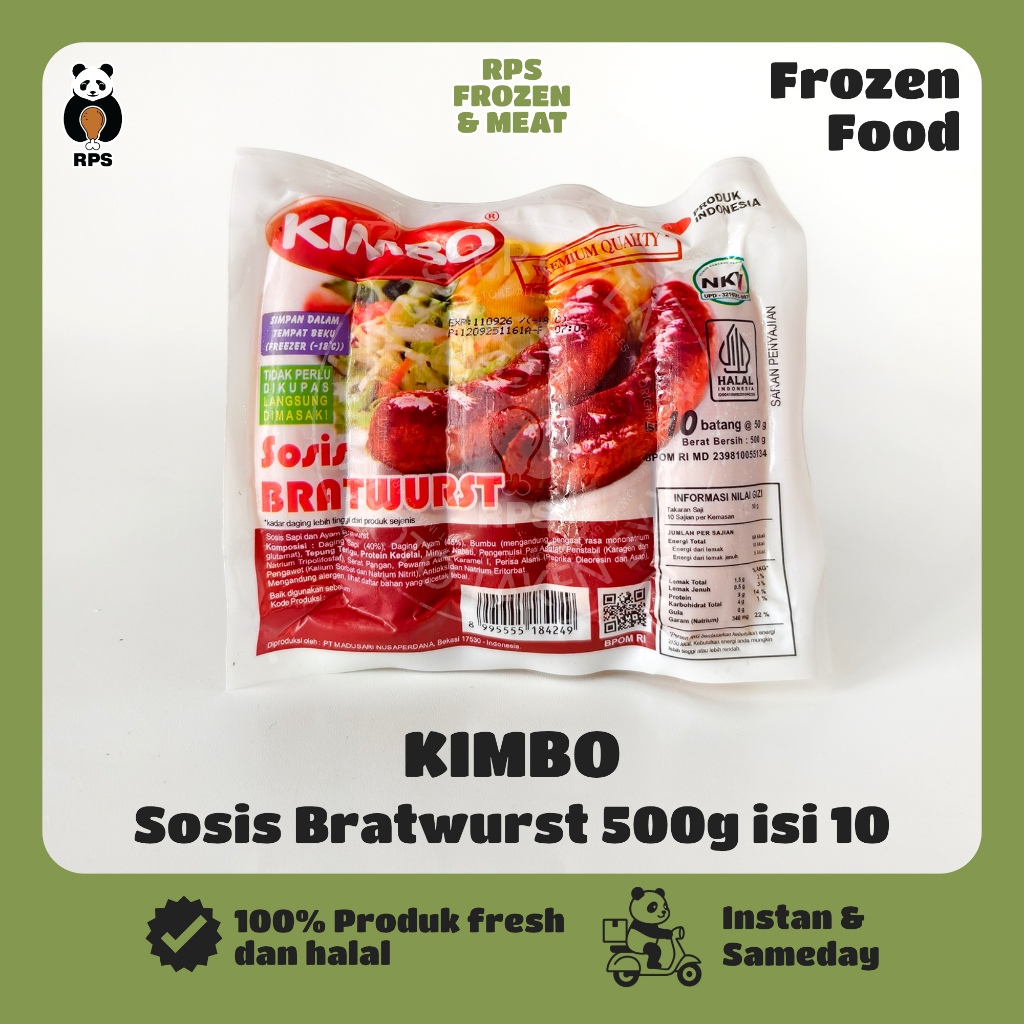 Kimbo Sosis Bratwurst Isi 10, Sosis Kimbo 500gr, sosis kimbo