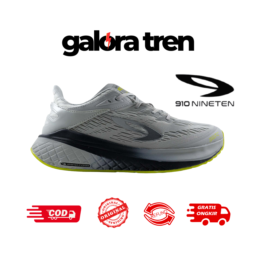 910 KANZAKI 1.0 ABU Sepatu Lari - ABU/HITAM-LIME / Kanzaki 1.0 Abu 910 Nineten