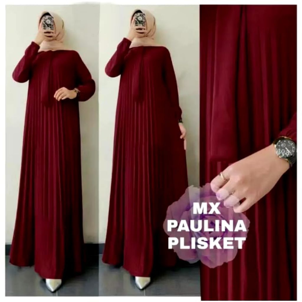 Gamis Plisket Jumbo Mayung Tali Leher / Gamis Plisket Tali Pita Leher / Gamis Panjang Wanita