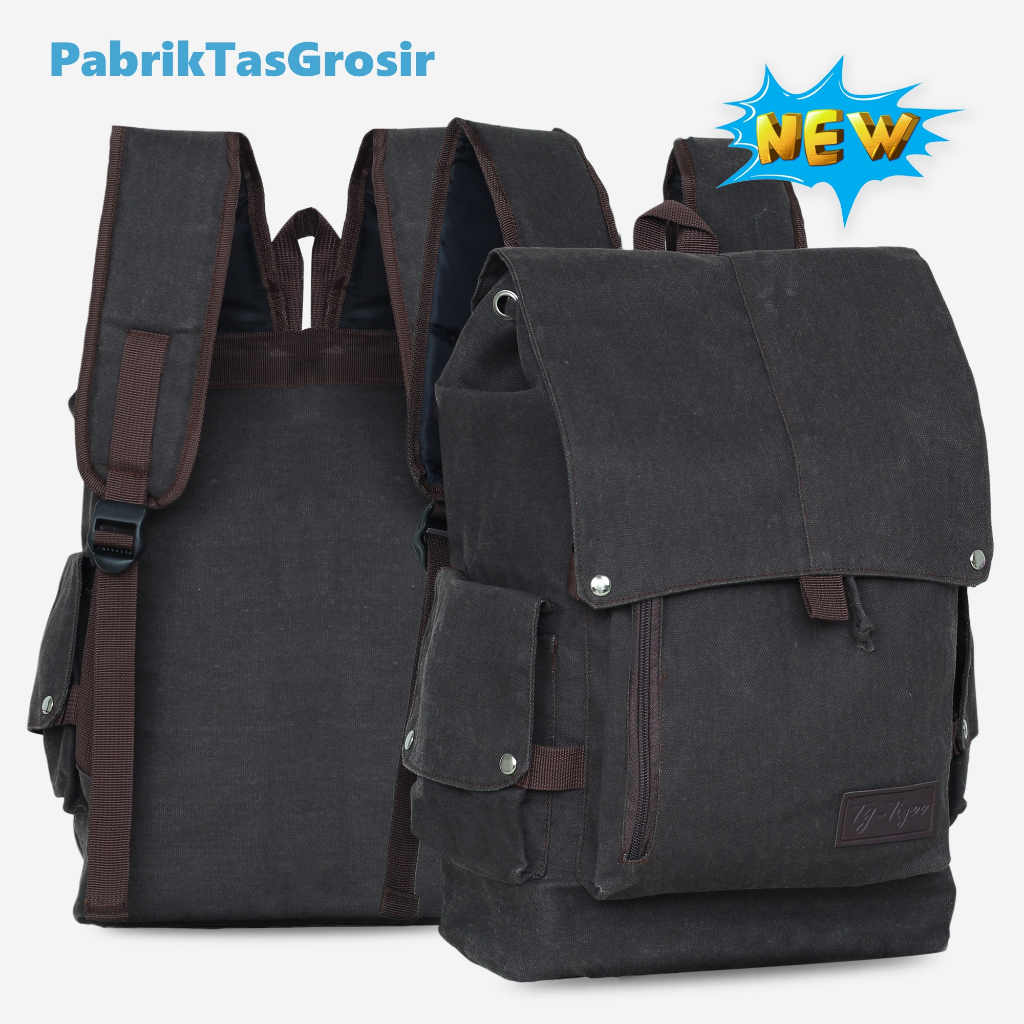 PTG Official - Tas Gendong Kanvas Pria Ransel Sekolah Retro String Distro Brown Ukuran Jumbo
