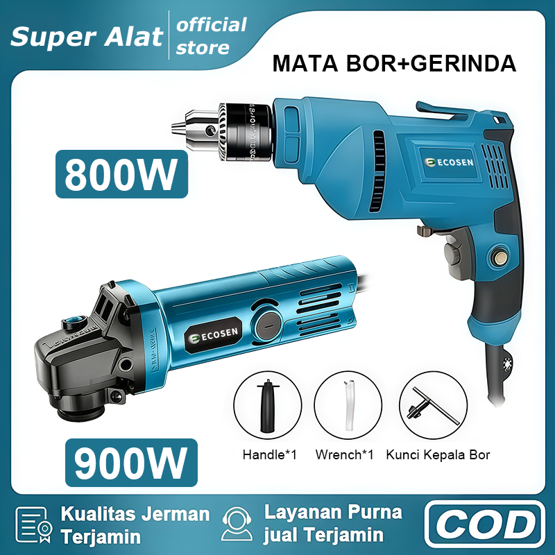 Super Bor Gerinda Paket Mesin Bor Impact dan Gerinda Tangan 900W Perlengkapan Perkakas Listrik Multi