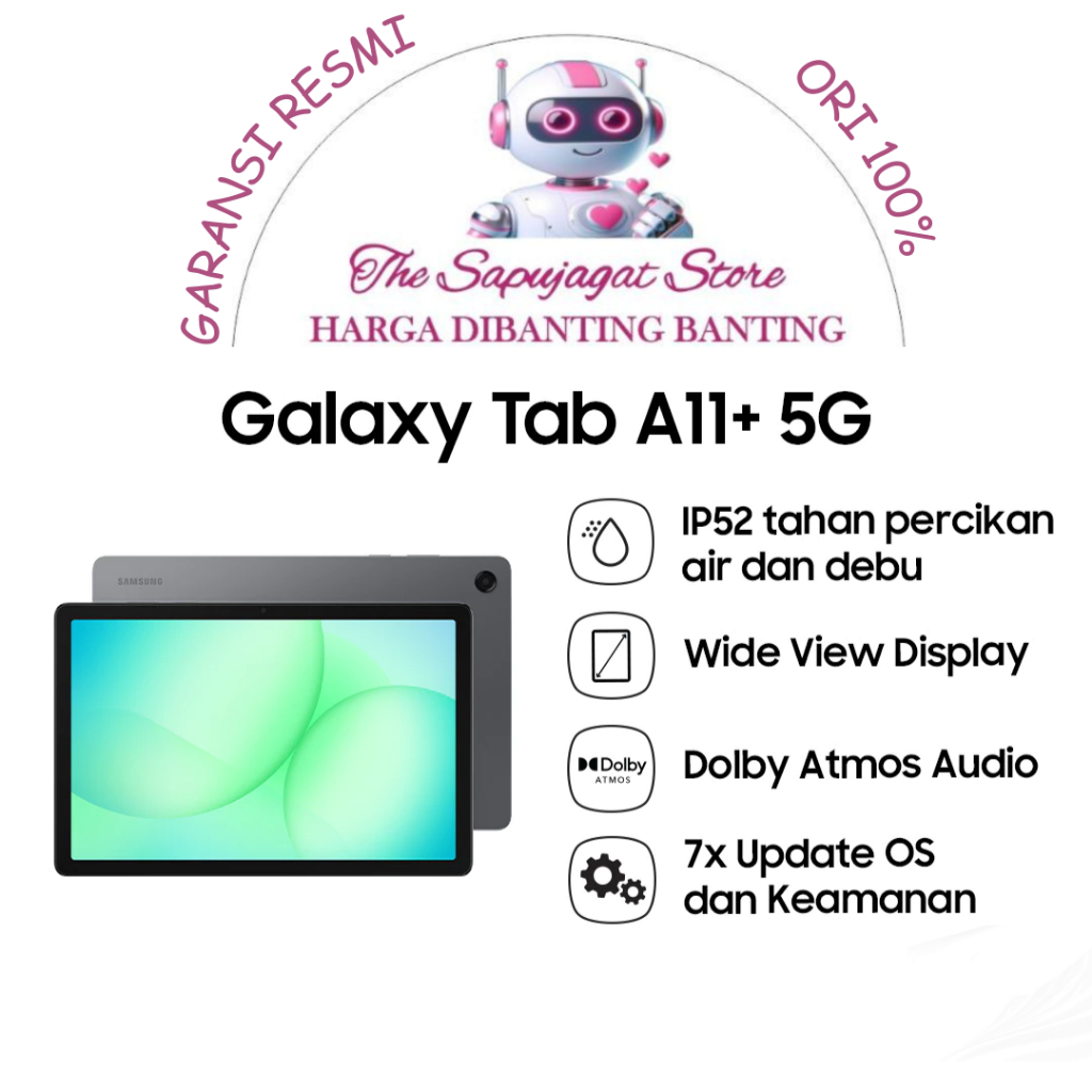 SamsungTab A11+ 5G WiFi Only 6/128 New Garansi Resmi Promo Bandung