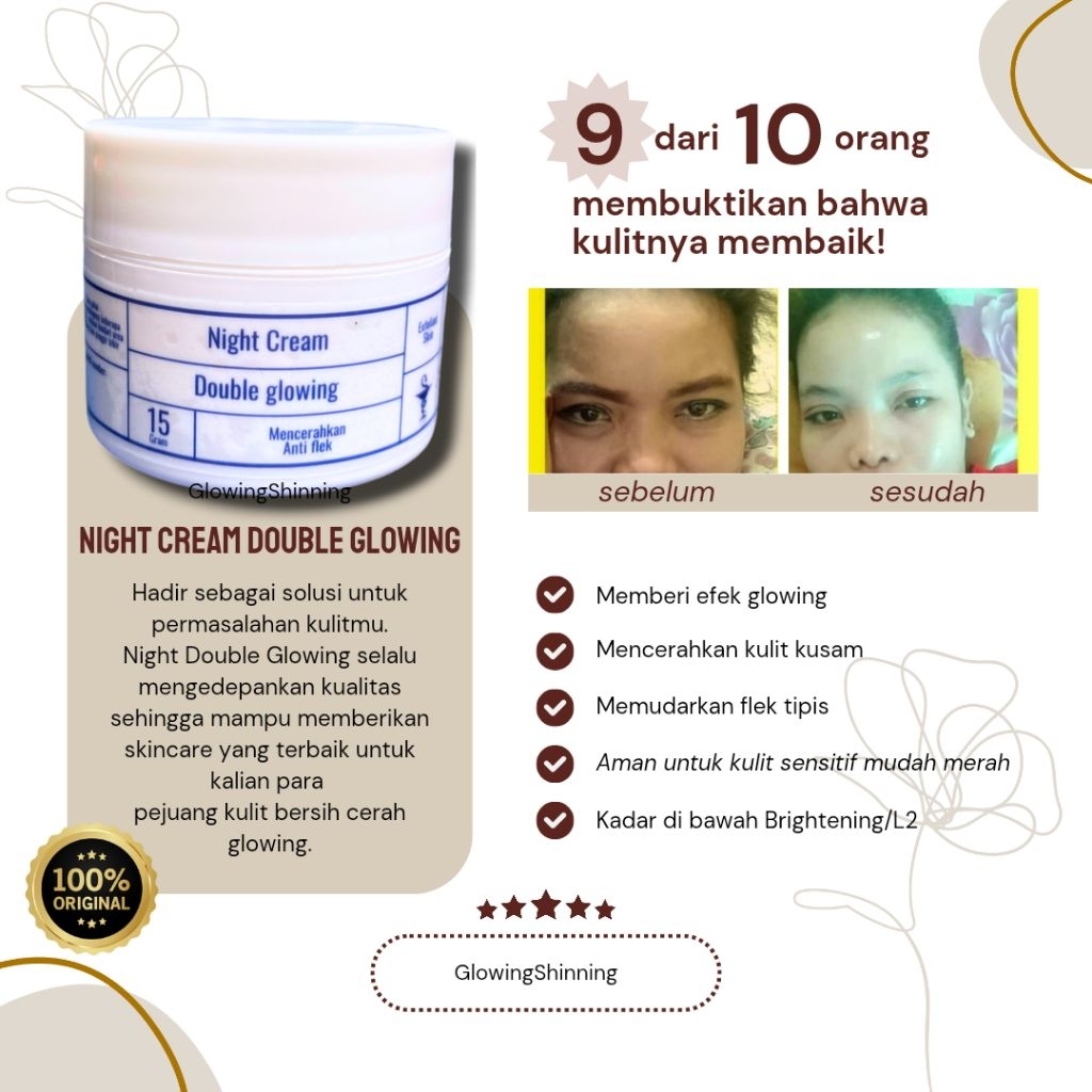 Night Cream Double Glowing Original, Night cream glowing, krim malam susah glowing