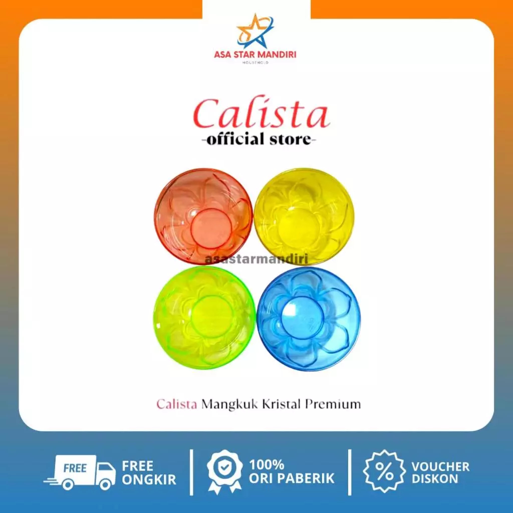 Mangkok Calista Bunga Cristal Paket Isi 4pcs/Mangkok Plastik Bening/Mangkuk Transparan/Mangkok Sop P