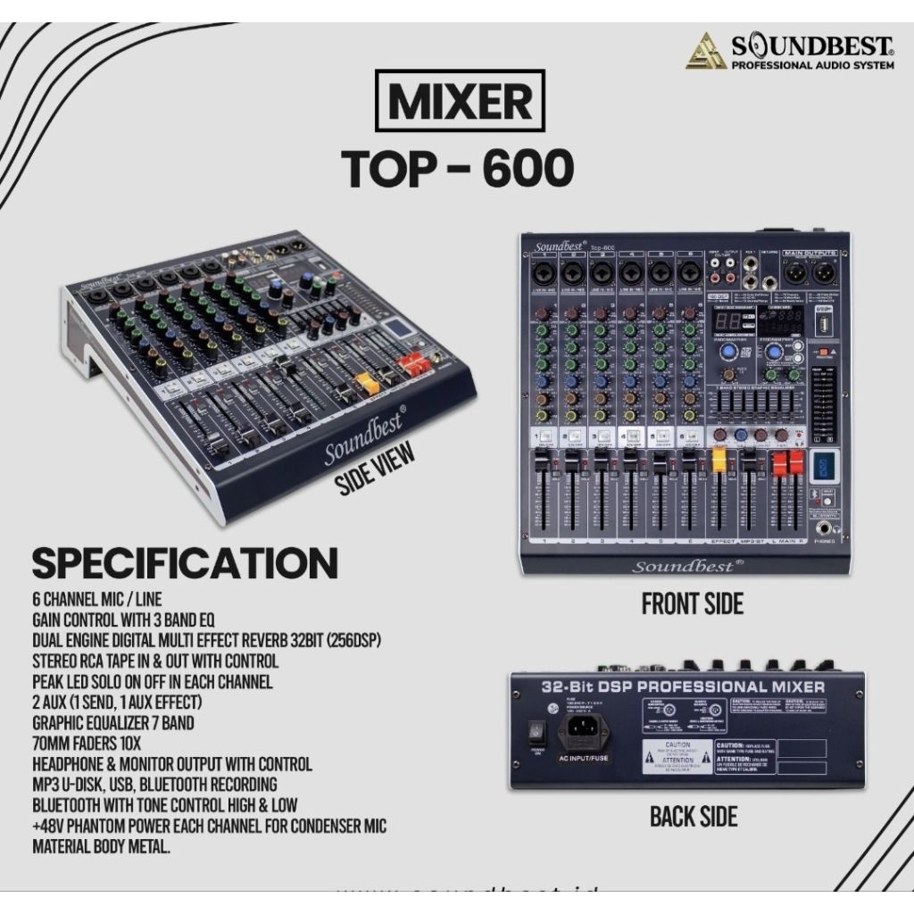 mixer 6 channel bluetooth soundbest top 600 original