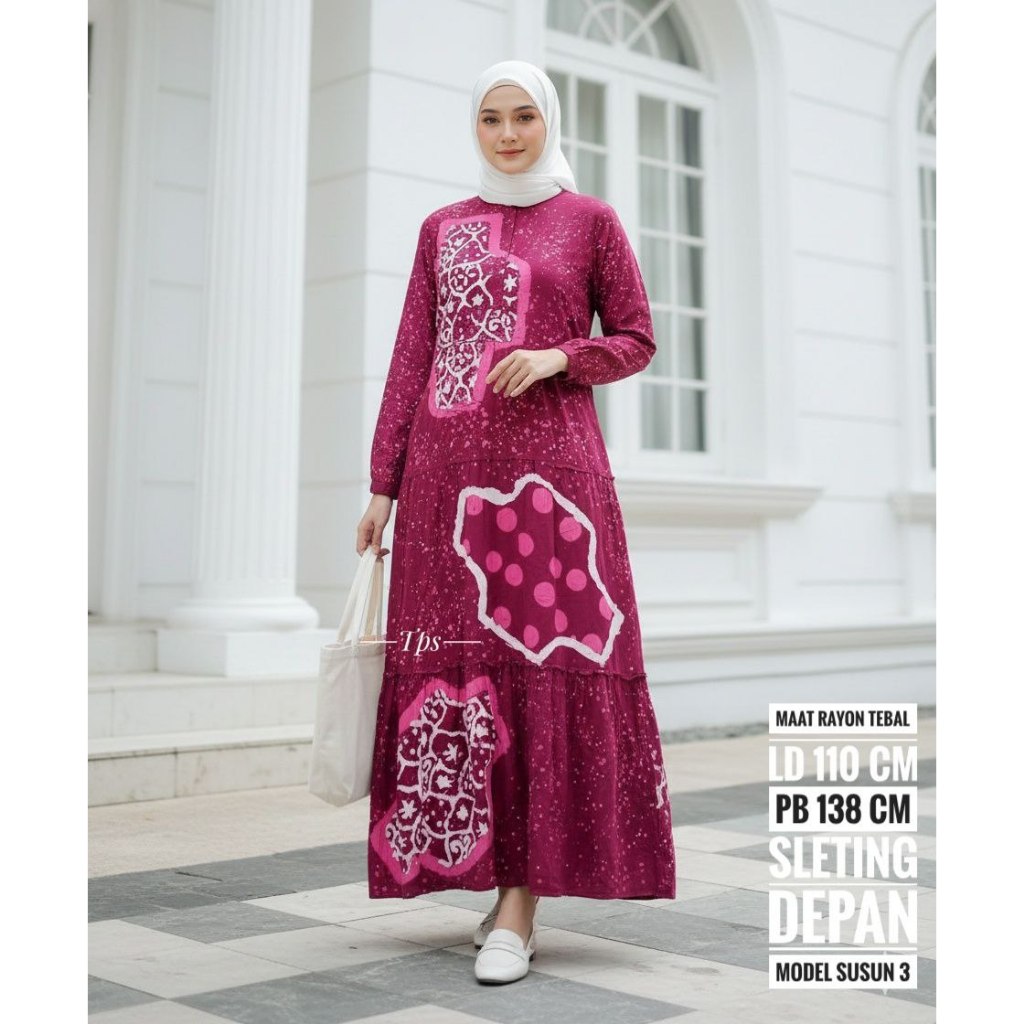 Ariefa Batik - TERLARIS GAMIS RAYON CANDI MEKAR LD 110 PB 140 TERMURAH - GAMIS CANDI MEKAR SIZE XL -