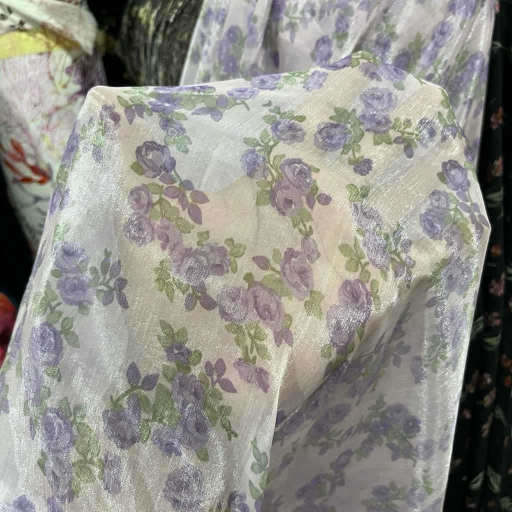 kain sifon salju motif bunga - kain sifon sutra motif