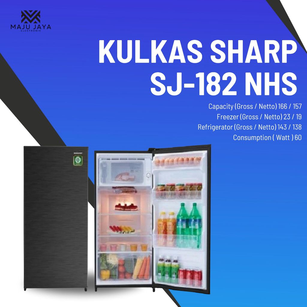 KULKAS 1 PINTU SHARP 166 LITER SJ-N182N-HS 182N HS / KULKAS 1 PINTU SHARP SJ N 182 N HS RAK KACA TIN