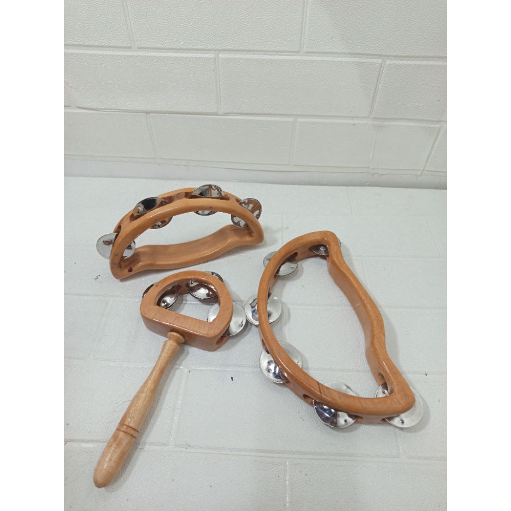 Termurah Alat musik Mainan Anak Tamborin ecrek ecrek Icik Icik bahan kayu finishing glossy