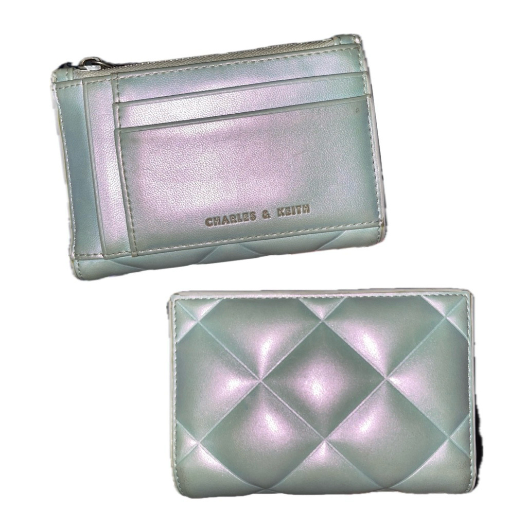 (preloved) Charles & Keith Gemma quilted card holder - Warna: Peacock