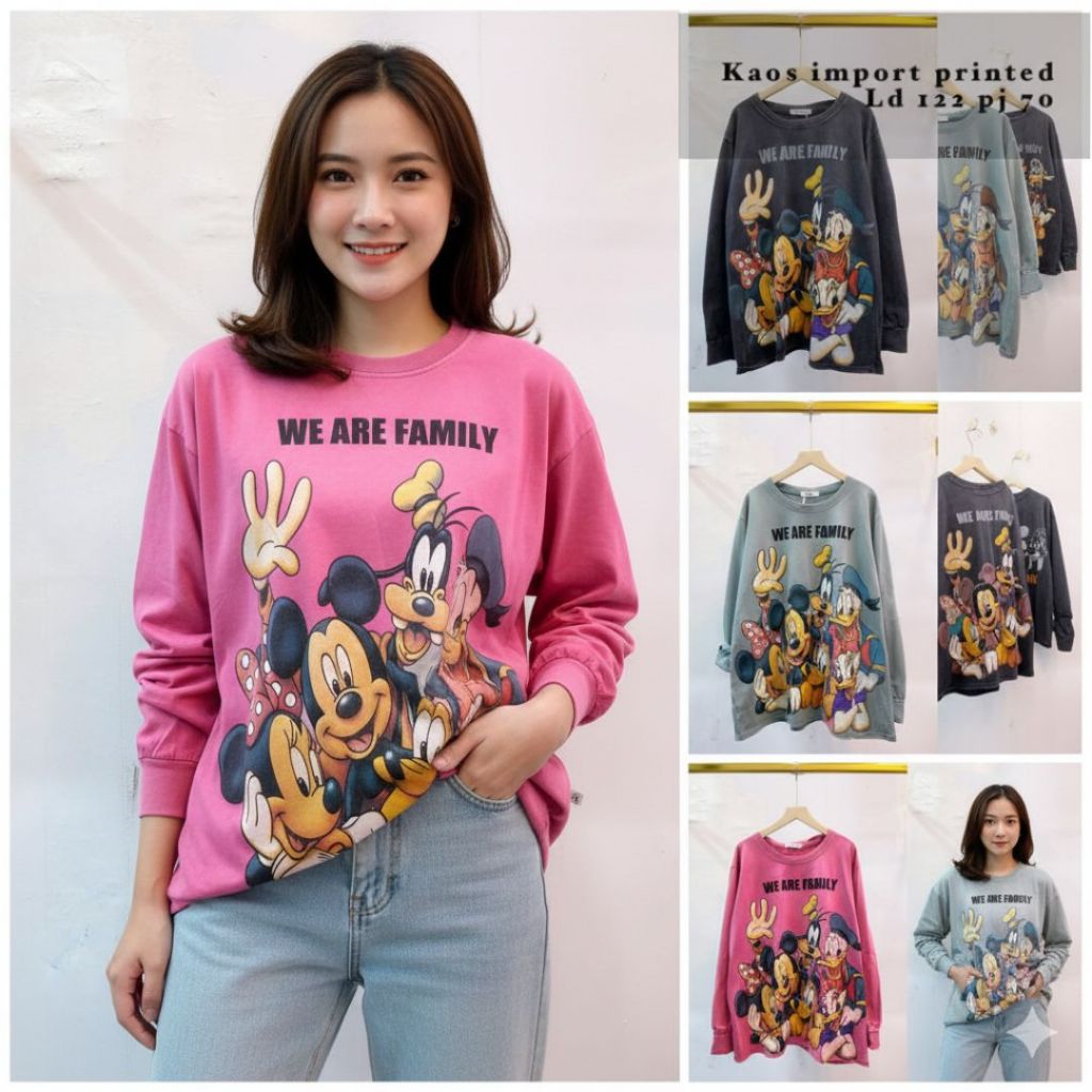 Kaos Wanita Import Bangkok Printed Oversize | Kaos Lengan Panjang Motif Kartun | LD 122
