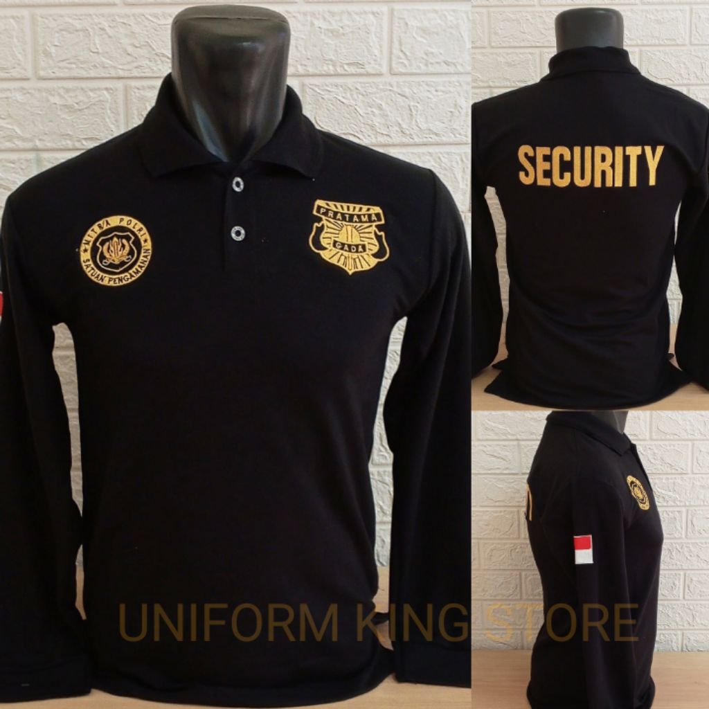 KAOS GADA PRATAMA HITAM MITRA LENGAN PANJANG FULL BORDIR - KAOS KERAH GADA PRATAMA HITAM MITRA BORDI