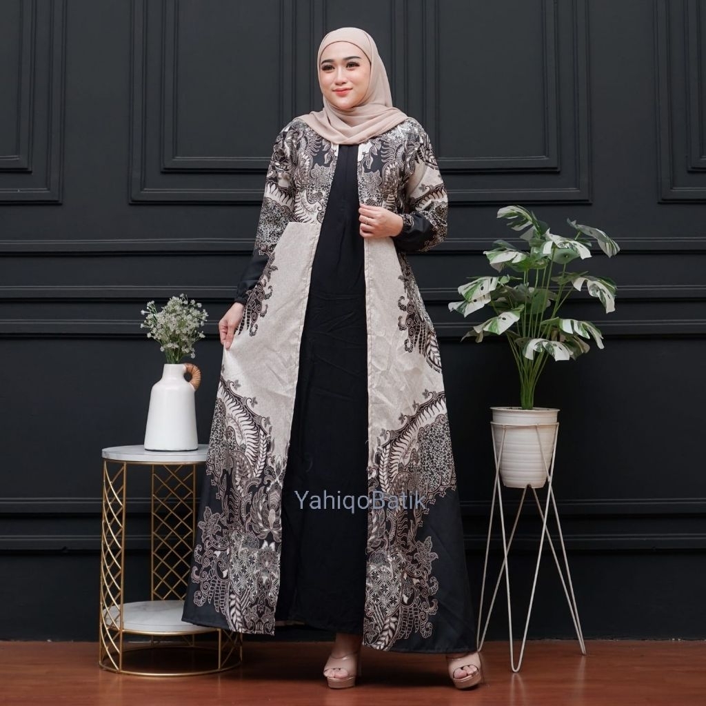 Gamis Batik Kondangan Kombinasi Busui Jumbo LD100 LD110 LD120 LD130 Baju wanita Muslimah Lengan Balo
