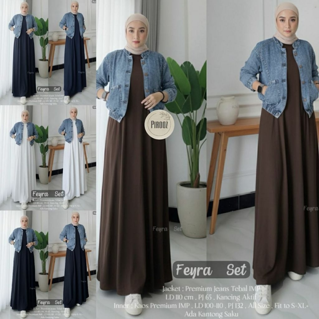 FEYRA SET ANINDA SET 3IN1 BY KAYLA HIJAB GAMIS INNER KAOS PREMIUM SET JACKET JEANS PREMIUM SET ROK I