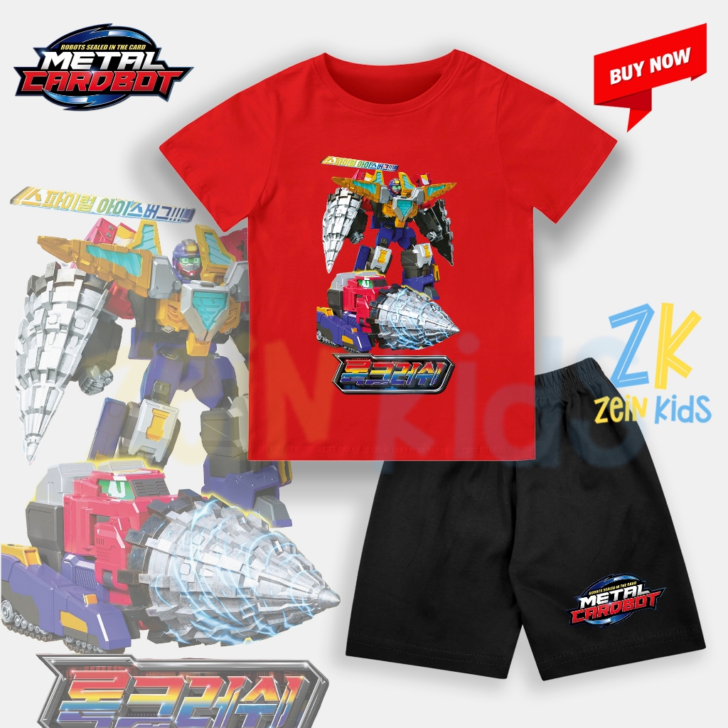 Baju Setelan Anak Metal Cardbot Rock Crush / Kaos Setelan Anak Gambar Robot Kartun