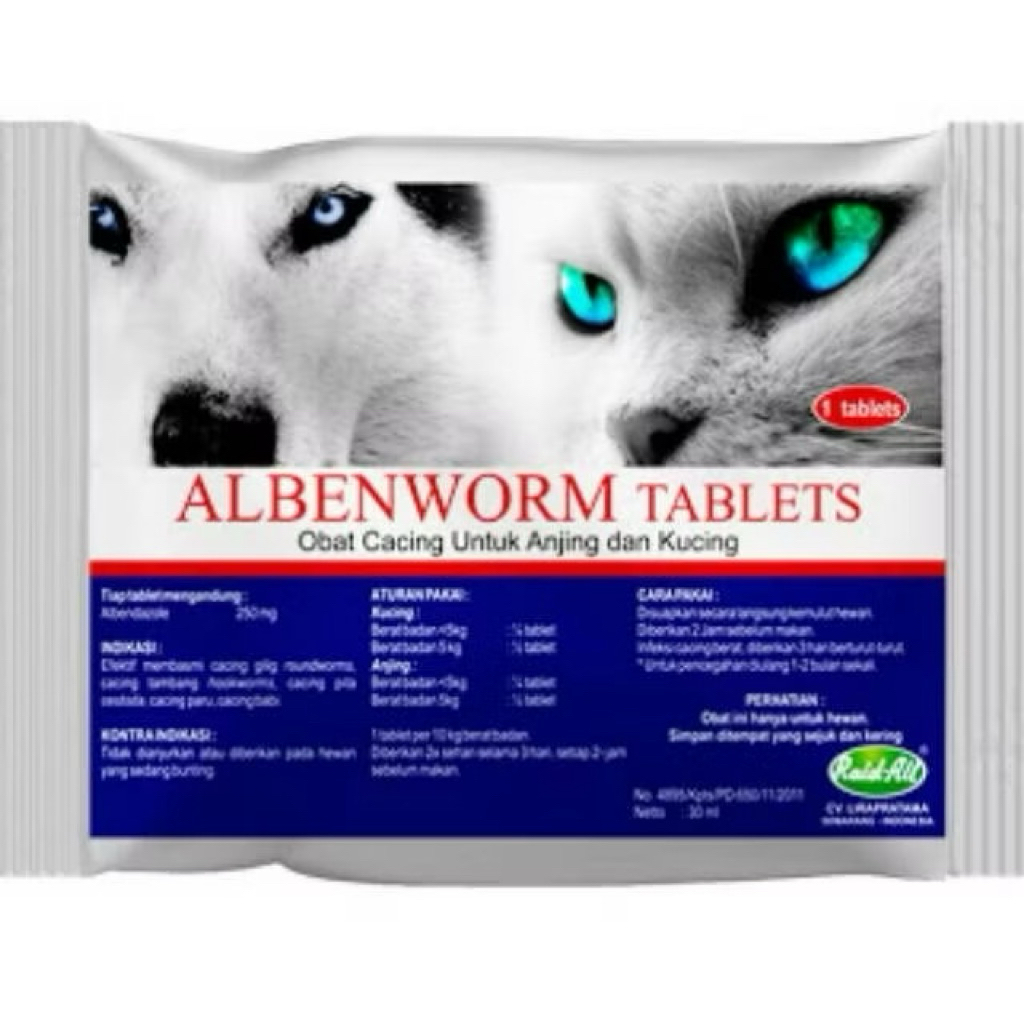 Obat Cacing Kucing Anjing Albenworm Tablet - Efektif, Praktis, Aman