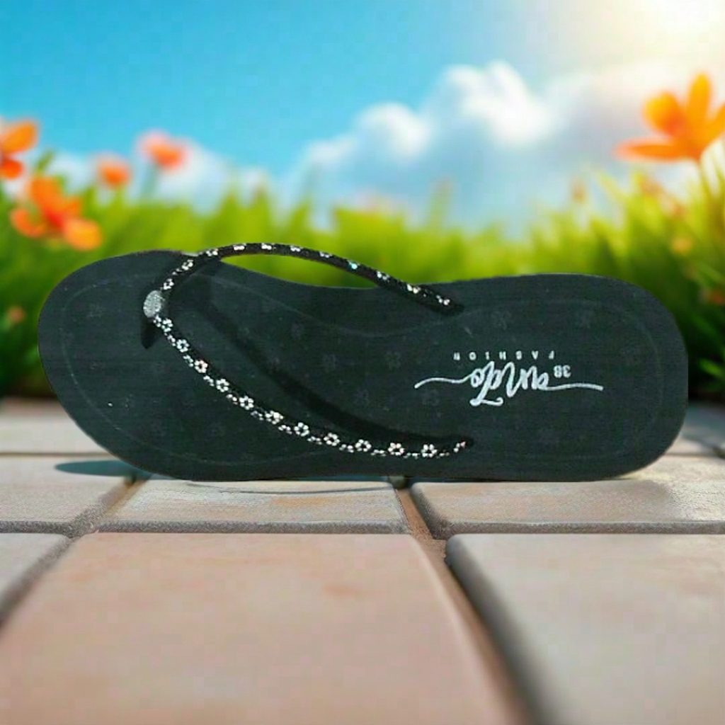 Ando Wedges Anggun tipe terbaru Sandal wanita spon tinggi 6cm warna Hitam