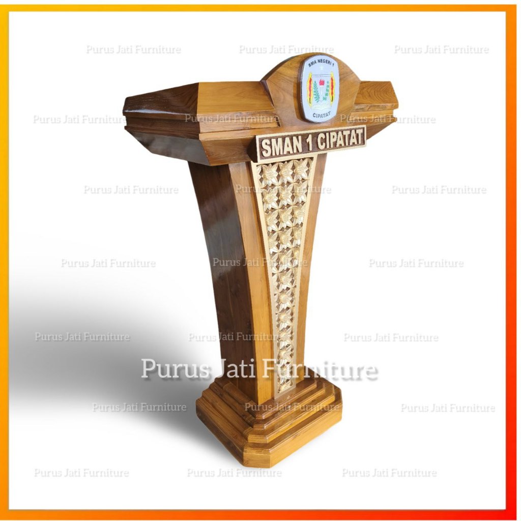 Mimbar Pidato Minimalis Kayu Jati Solid Model Podium Presiden SBY Terlaris Untuk Acara Seminar Upaca