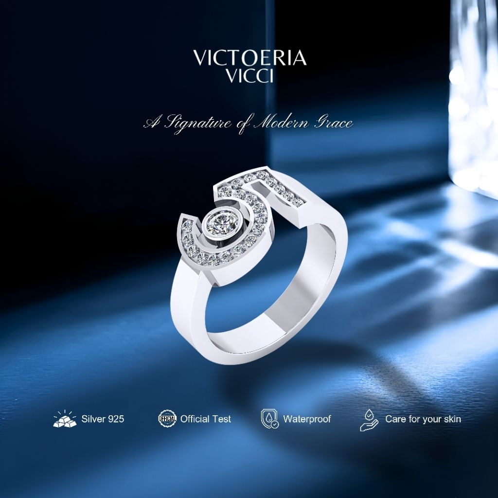 Victoeria Cincin Cewek Chanel Silver 925 Plating Emas Putih