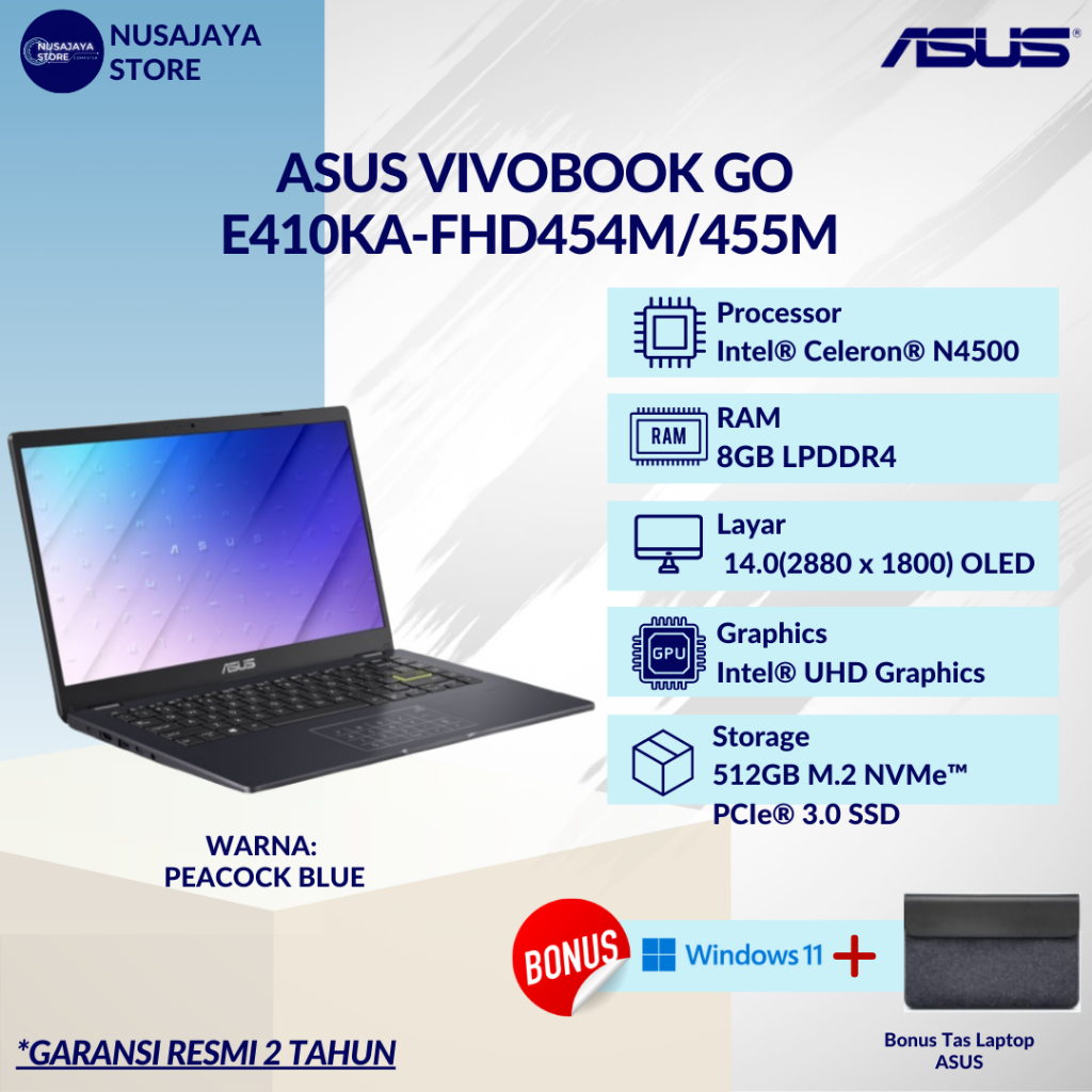 Asus Vivobook Go 14 E410KA, 8GB/512GB SSD, Windows 11