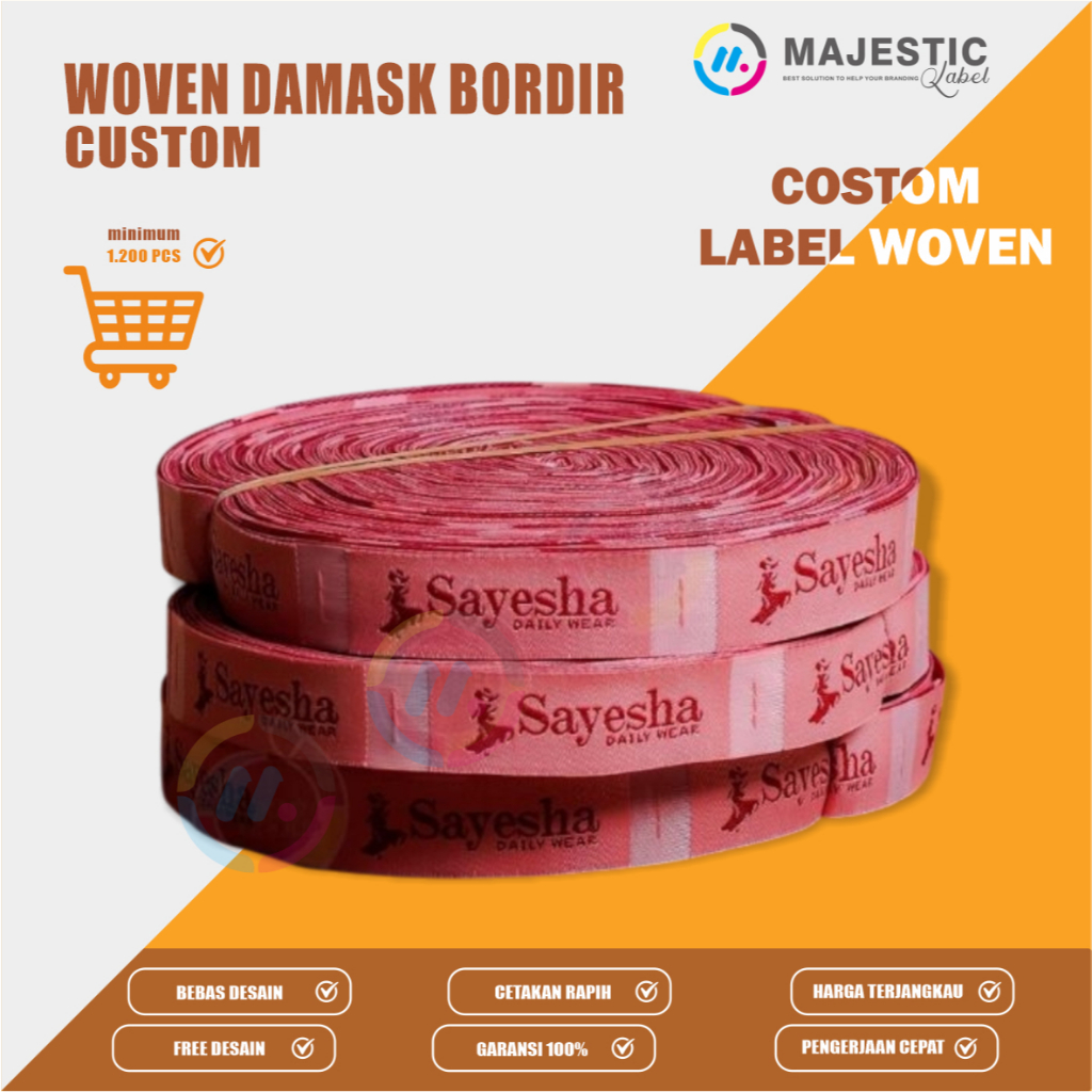 ukuran 2x5 cm/label woven baju/label baju bordir custom/label merk baju custom/custom label