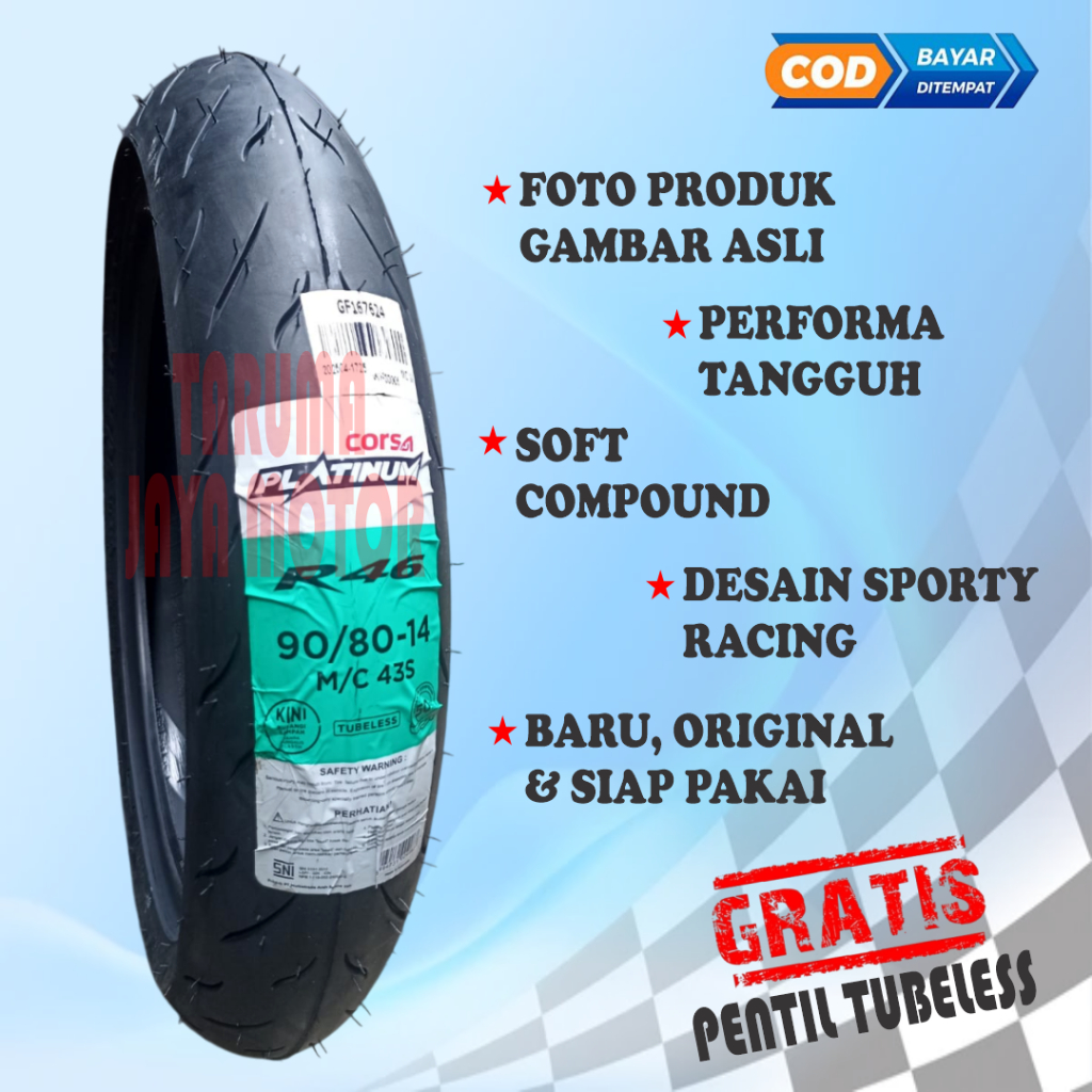 CORSA R46 90/80-14 Tubeless Ban Luar Motor Scooter Matic Mio Smile M3 Xeon Racing Soft Compound Ring
