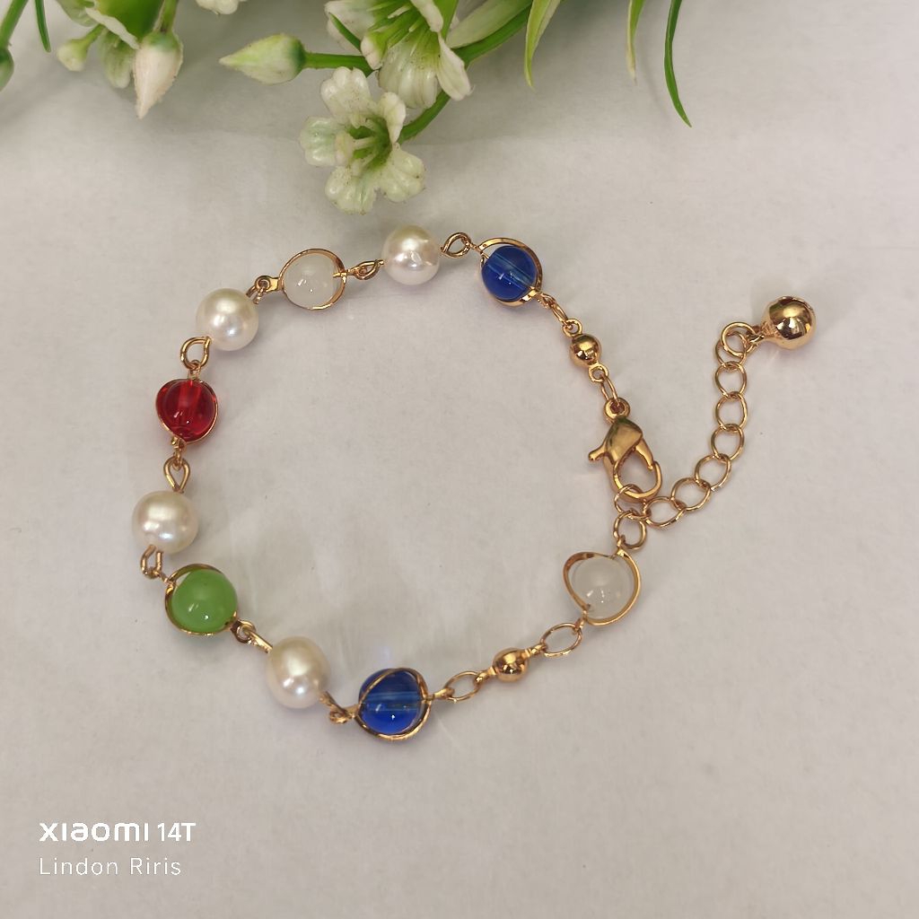 Gelang mutiara asli Lombok mix batu warna warni