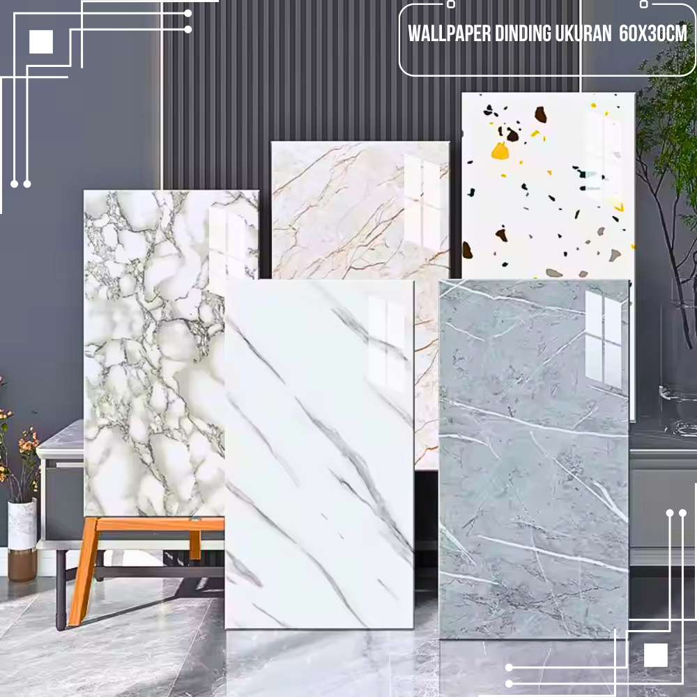Wallpaper Stiker Dinding PVC Vinyl Marble Wallpaper Marble Glossy Vinil Stiker Lantai Dapur 60x30cm