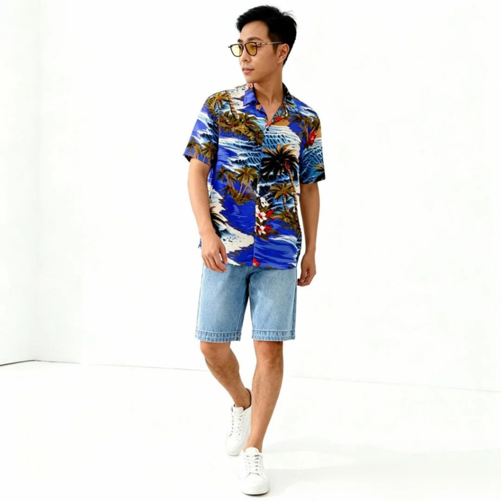 Kemeja Pantai Pria Hawai Lengan Pendek Rayon Adem - Baju Cowok Santai Outfit Liburan