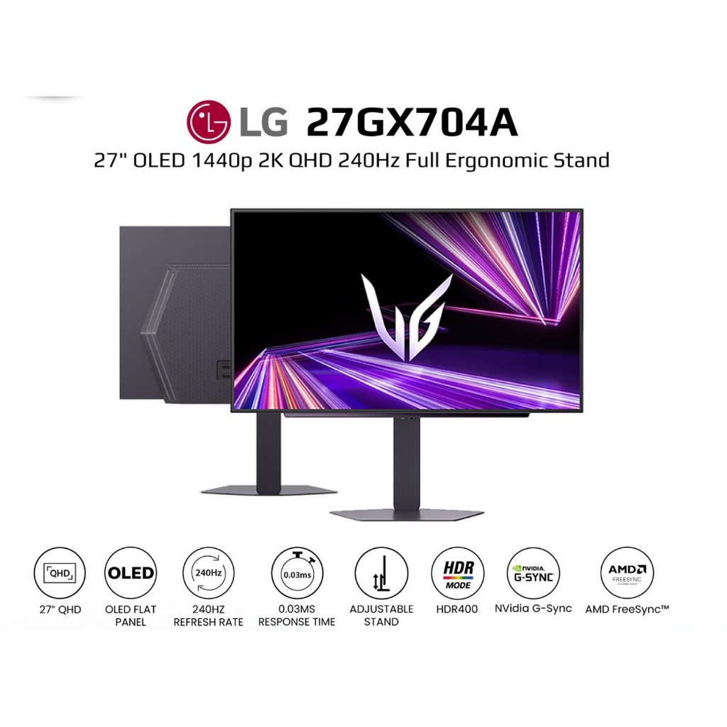 Monitor LG UltraGear 27GX704A-B Monitor Gaming 27" OLED QHD 240Hz 0.03ms HDMI 2.1 G