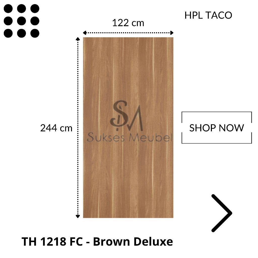 Taco HPL Woodgrain TH 1218 FC - Brown Deluxe | Per 1 Lembar Ukuran 122cm x 244cm