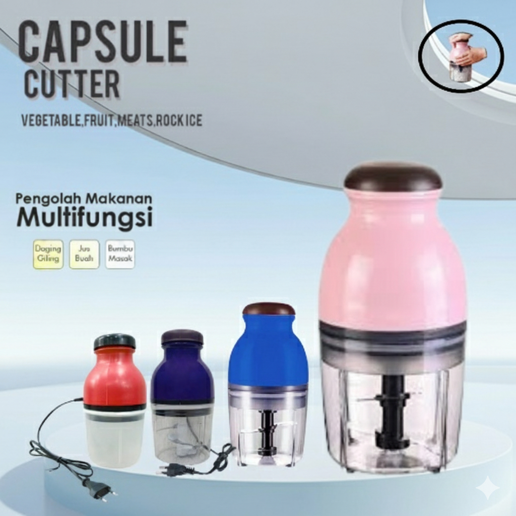 Blender Kapsul Electric 450 ML  Blender Chopper Jus Dan Penggiling Daging Manual Serbaguna Mpasi