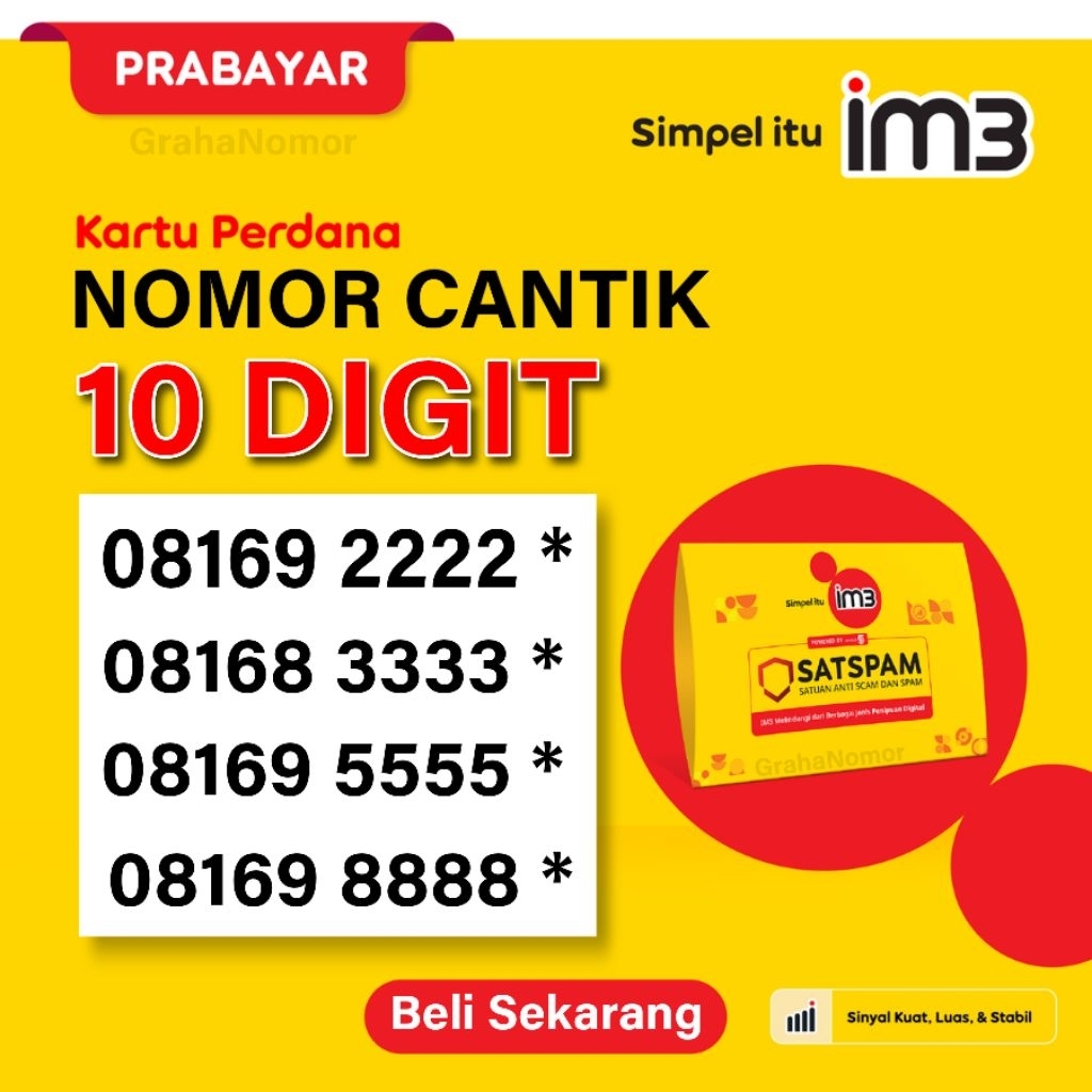 Nomor Cantik Indosat IM3 10 Digit - Nomor Cantik Ooredoo IM3 10 Digit kuartet 7777 8888 9999