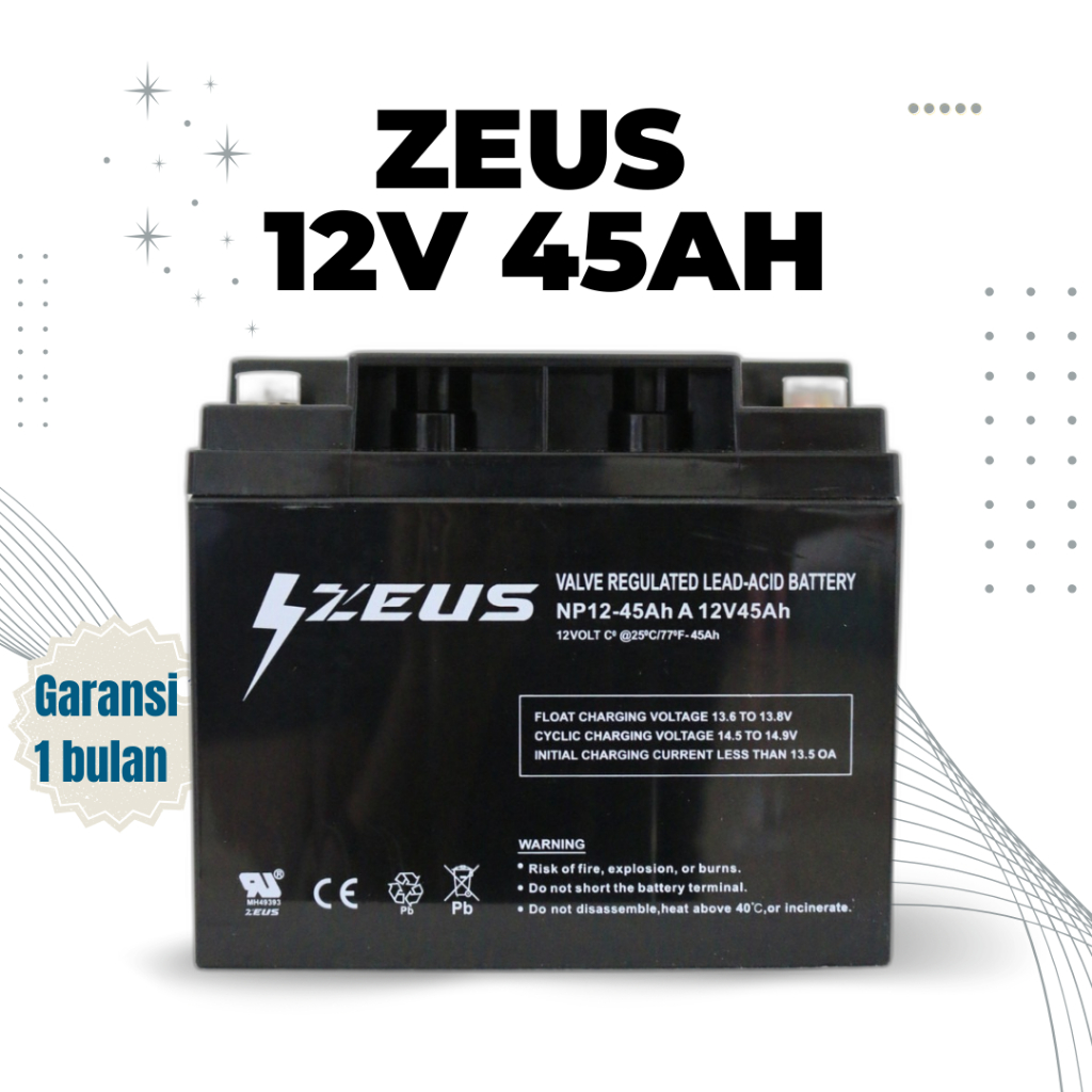 Aki Kering UPS dan Solar Panel VRLA DEEPCYCLE GEL Zeus 12v / 45Ah