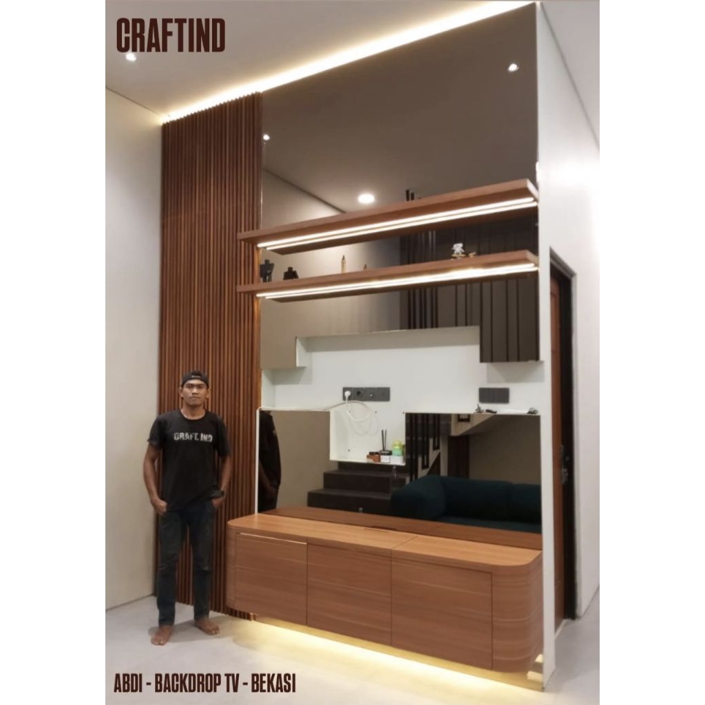 BACKDROP TV MURAH | RAK TV HPL | BUFFET TV HPL | PARTISI PAJANGAN HPL | MEJA TV HPL