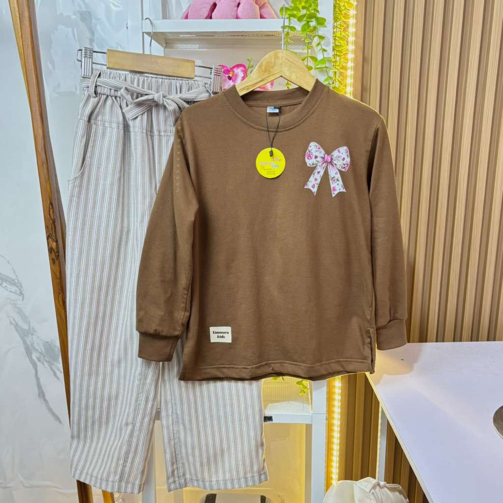 Setelan Celia Coklat Toffee celana salur Ummarakids