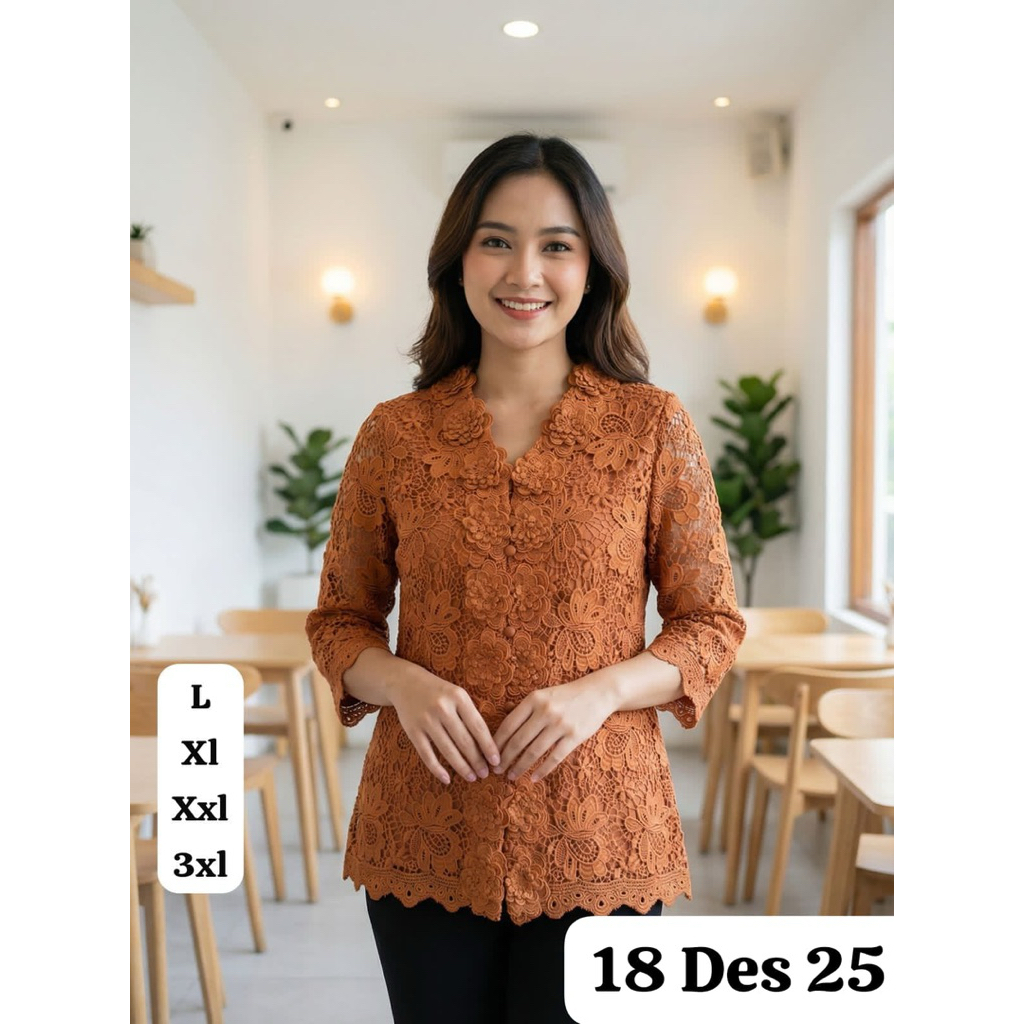 PREMIUM ATASAN WANITA IMPORT BROKAT KANCING DEPAN